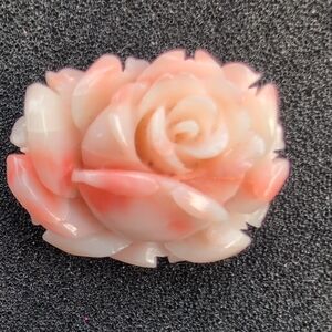 Vintage Hand-Carved Angel Skin Coral Rose Brooch And Pendant
